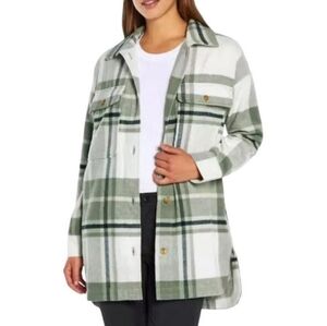 Banana Republic Green Plaid Wool Blend Pocket Shacket Shirt Jacket NEW Womens